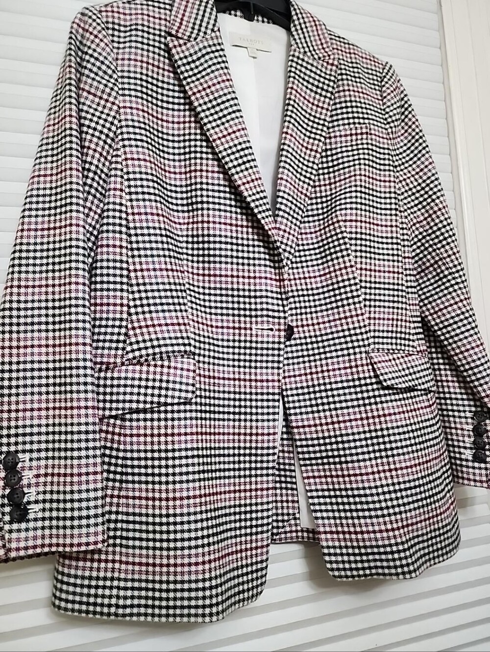 Talbots Size 8 Multicolor Plaid Cotton Wool Blazer